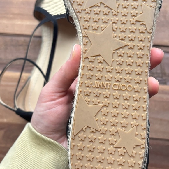 NEW Jimmy Choo Donna Metallic Striped Strappy Gold Black Espadrille Sandal 8.5 - Picture 13 of 16